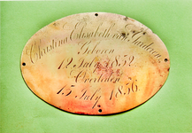 OVI-00000896 koperen plaat van grafkist, Christina E. van Garderen, 1852-1856
